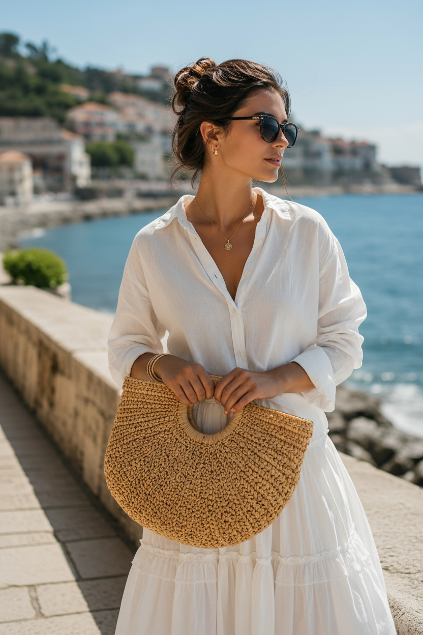 CANNE — Sac de Plage Femme · Tressé Naturel · Glamour Côte d'Azur