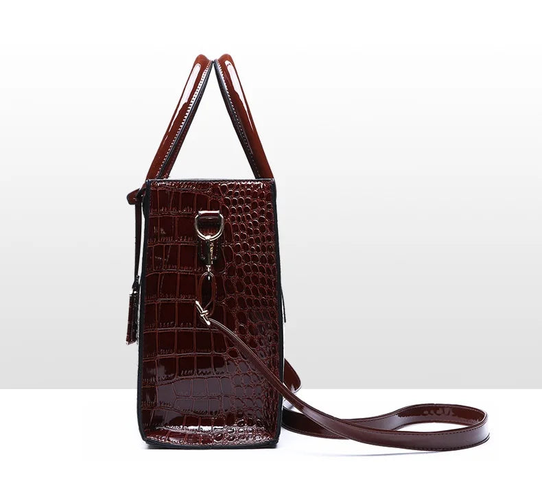 ROMY — Sac à Main Femme Effet Crocodile Cuir Verni Rouge