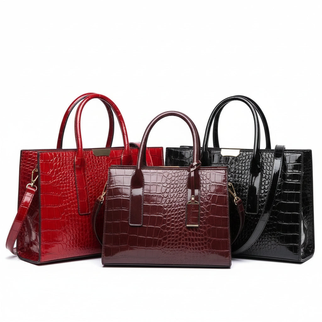 ROMY — Sac à Main Femme Effet Crocodile Cuir Verni Rouge