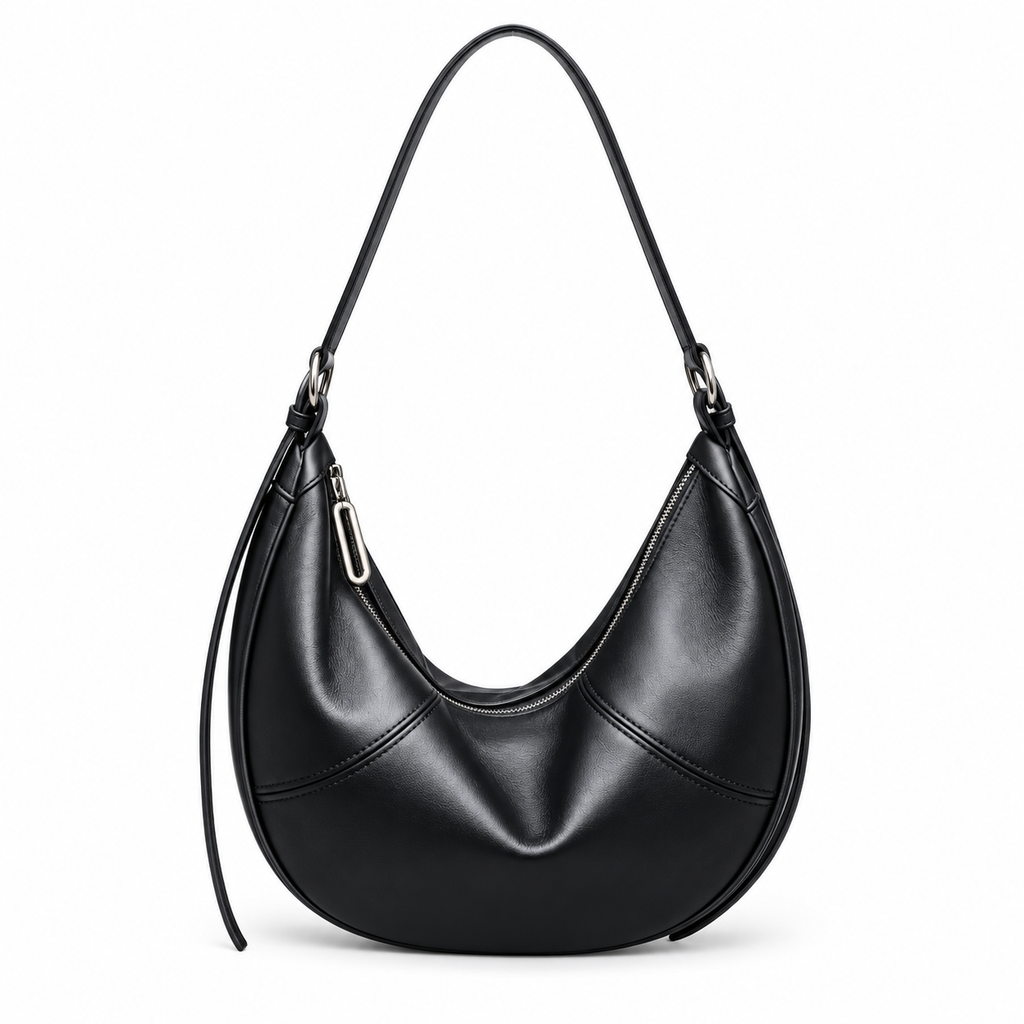 SOLÈNE — Sac Hobo Demi-Lune Femme · Cuir Véritable Grainé · Porté Épaule