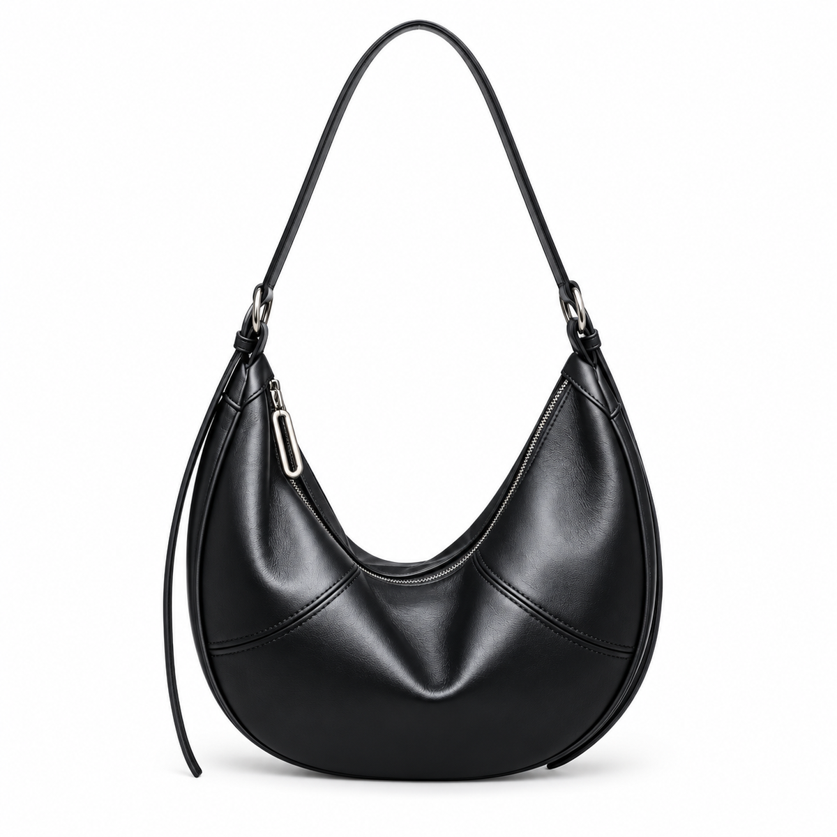 SOLÈNE — Sac Hobo Demi-Lune Femme · Cuir Véritable Grainé · Porté Épaule