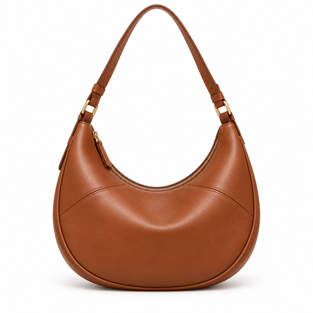 SOLÈNE — Sac Hobo Demi-Lune Femme · Cuir Véritable Grainé · Porté Épaule