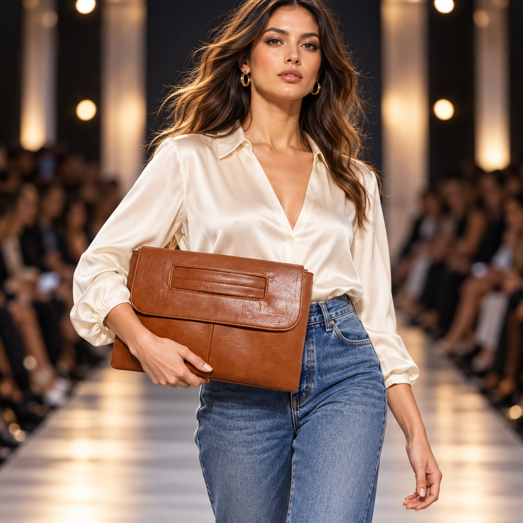 ANOUK — Pochette Enveloppe Femme · Matière Vegan · Grand Format avec Bandoulière