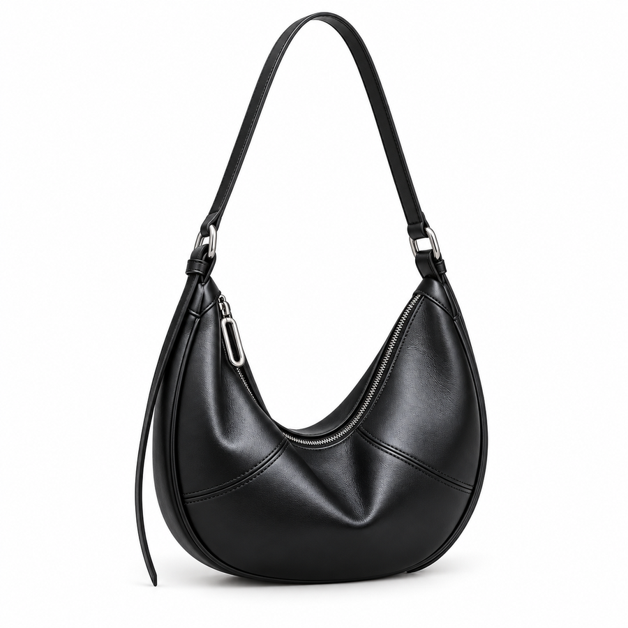 SOLÈNE — Sac Hobo Demi-Lune Femme · Cuir Véritable Grainé · Porté Épaule