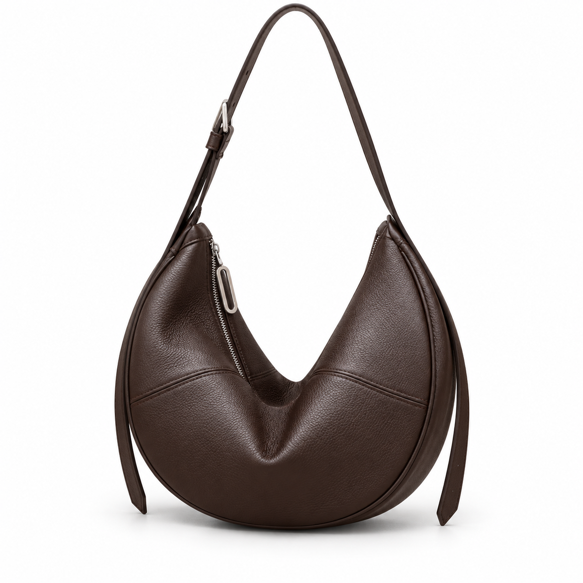SOLÈNE — Sac Hobo Demi-Lune Femme · Cuir Véritable Grainé · Porté Épaule