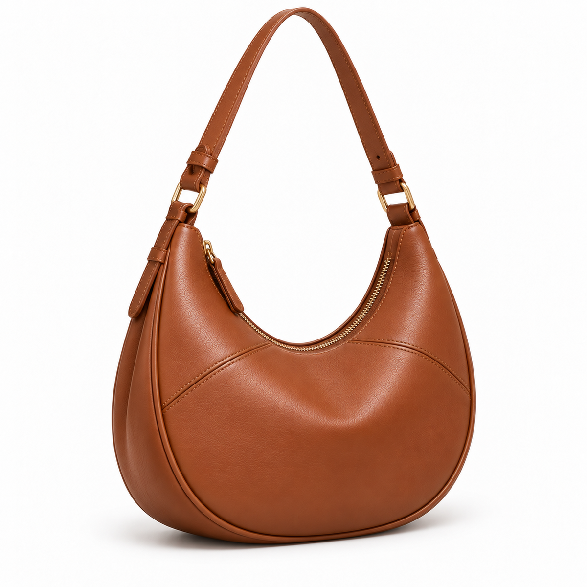 SOLÈNE — Sac Hobo Demi-Lune Femme · Cuir Véritable Grainé · Porté Épaule
