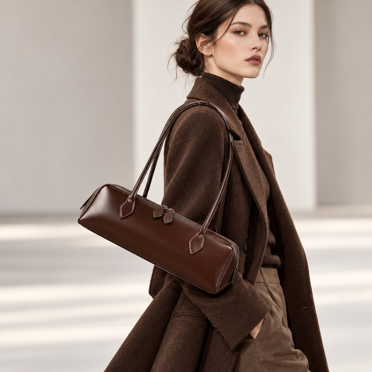 INÈS — Sac Baguette Femme · Matière Vegan · Porté Épaule Minimaliste