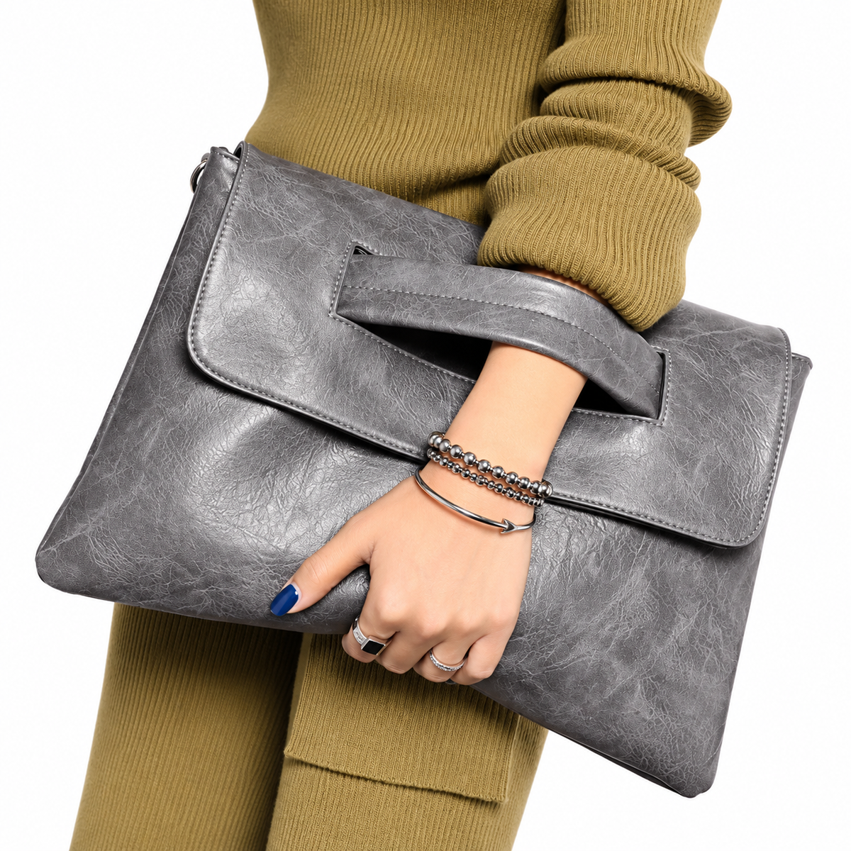ANOUK — Pochette Enveloppe Femme · Matière Vegan · Grand Format avec Bandoulière