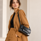 MATHILDE — Sac Bandoulière Femme · Cuir Véritable · Forme Boxy à Rabat