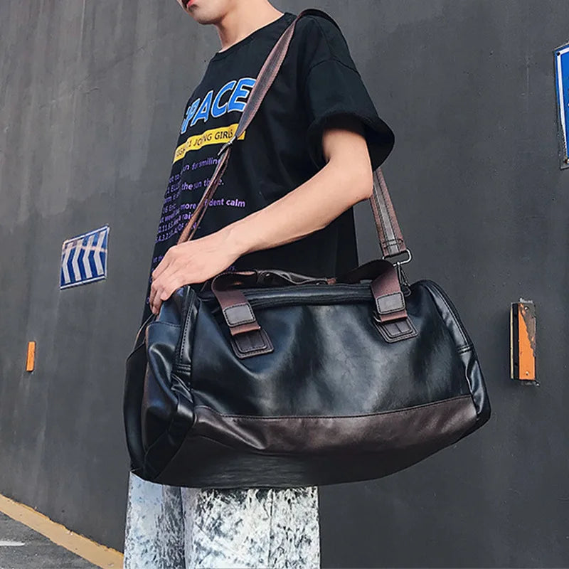 AVELINE — Sac Week-end Femme Cuir PU Noir Grande Capacité