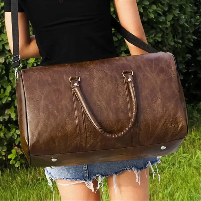 PALAZZO — Sac Week-end Femme Cuir PU Café Grande Capacité