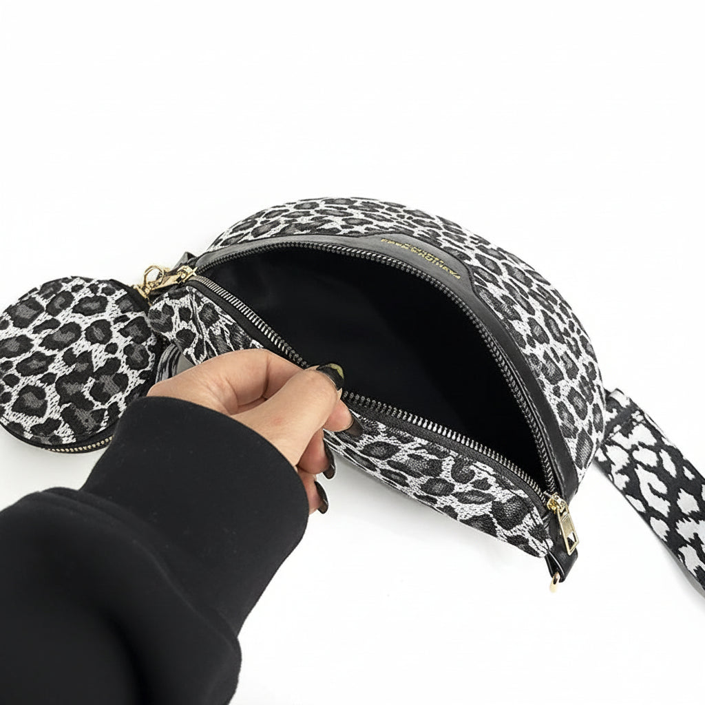 VOYAGE — Sac Banane Femme Imprimé Léopard Gris