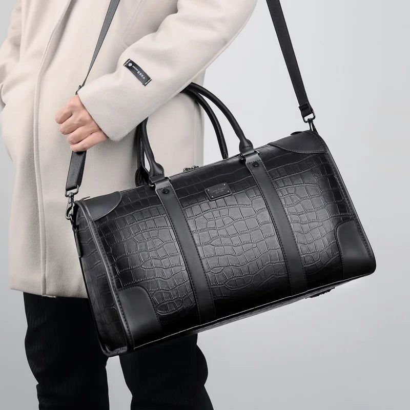 MONACO — Sac Week-end Femme Effet Croco Marron Premium