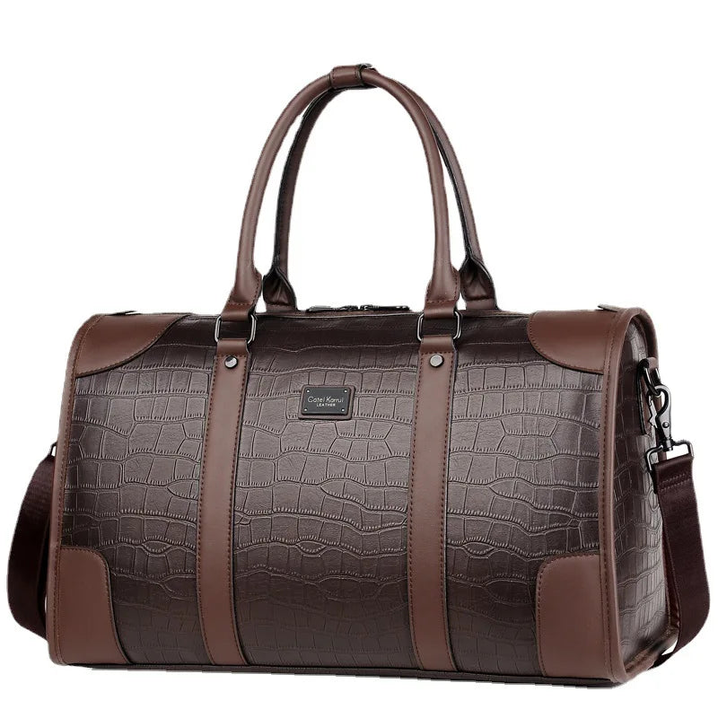 MONACO — Sac Week-end Femme Effet Croco Marron Premium