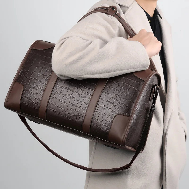 MONACO — Sac Week-end Femme Effet Croco Marron Premium