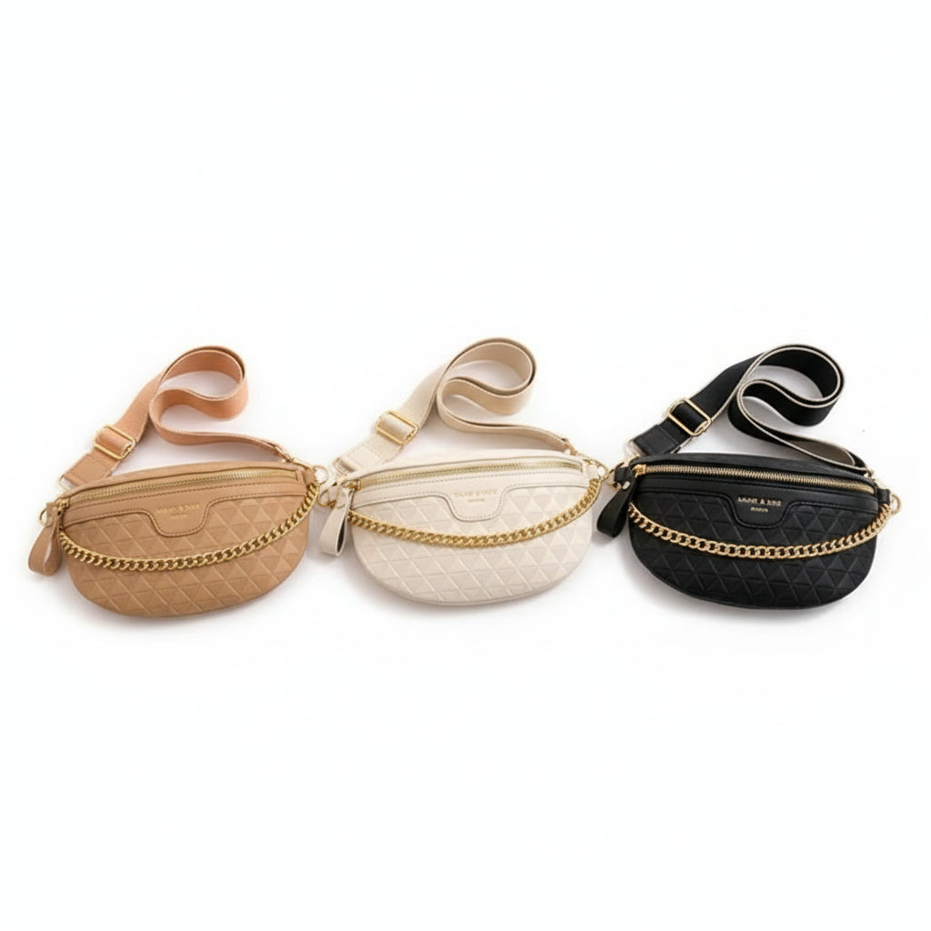 EVASION — Sac Banane Femme Matelassé Losange Chaîne Dorée