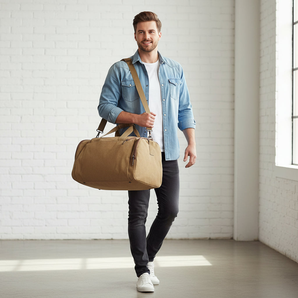 MONTAINE — Sac Week-end Femme Cuir PU Bleu Marine Robuste