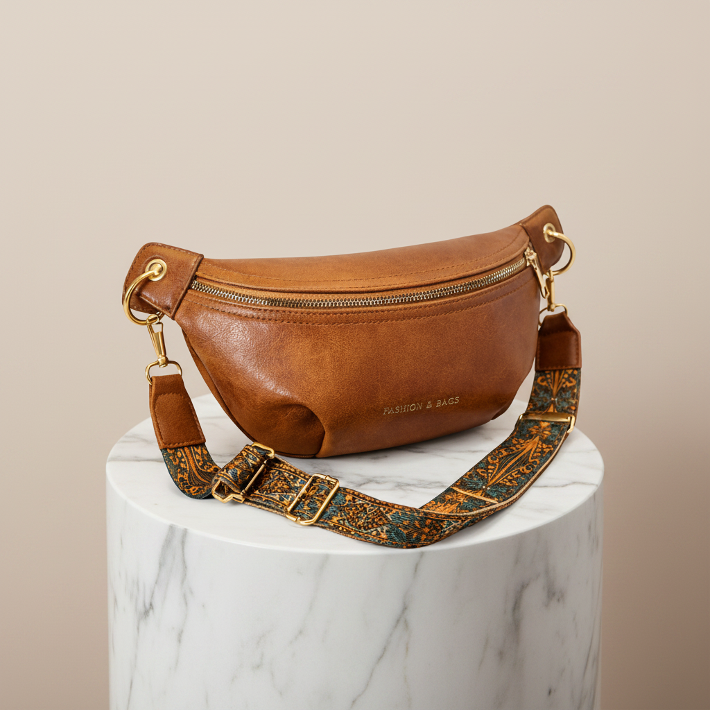 INFINI — Sac Banane Femme Cuir PU Camel Premium
