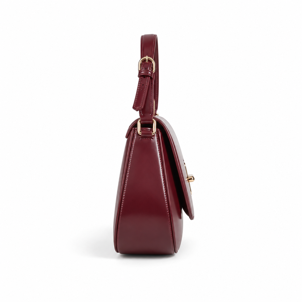 HORTENSE — Sac à Main Femme · Cuir Véritable Bordeaux · Poignée et Rabat