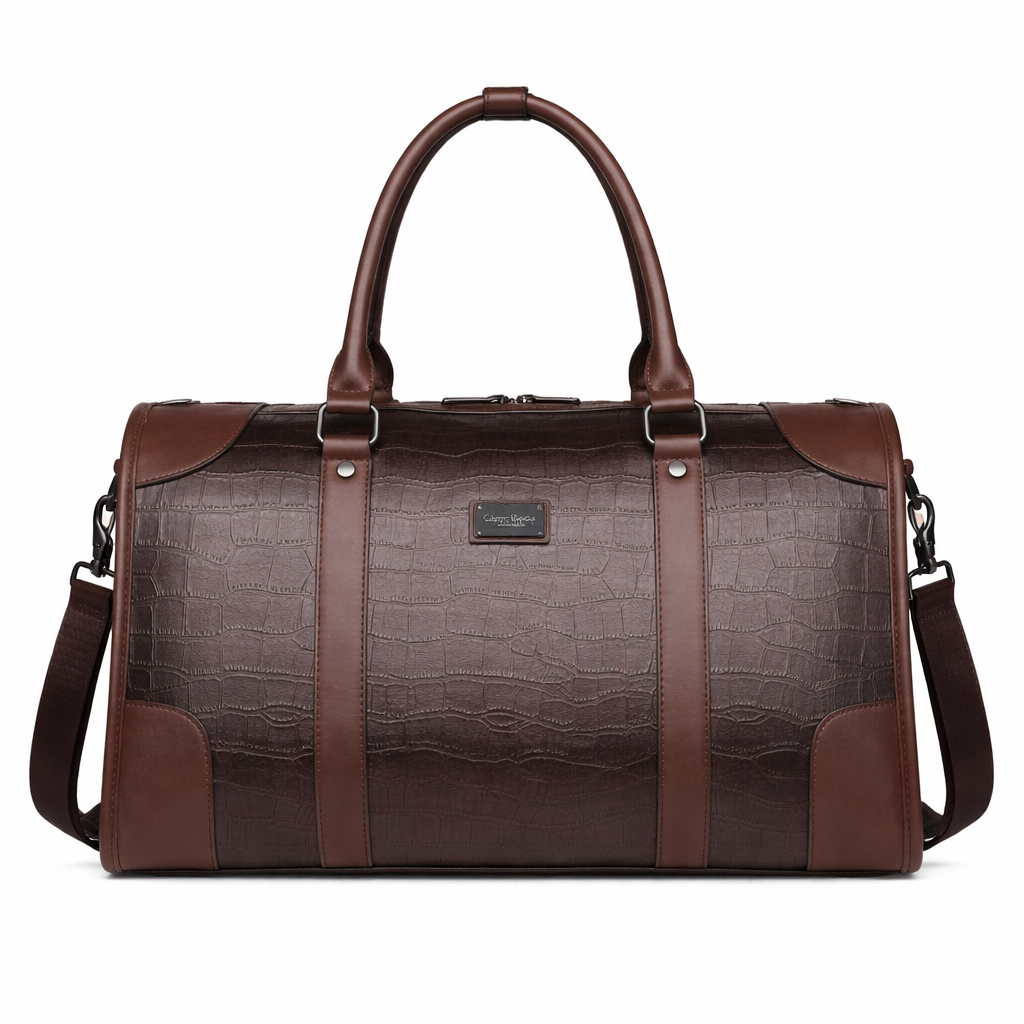 MONACO — Sac Week-end Femme Effet Croco Marron Premium