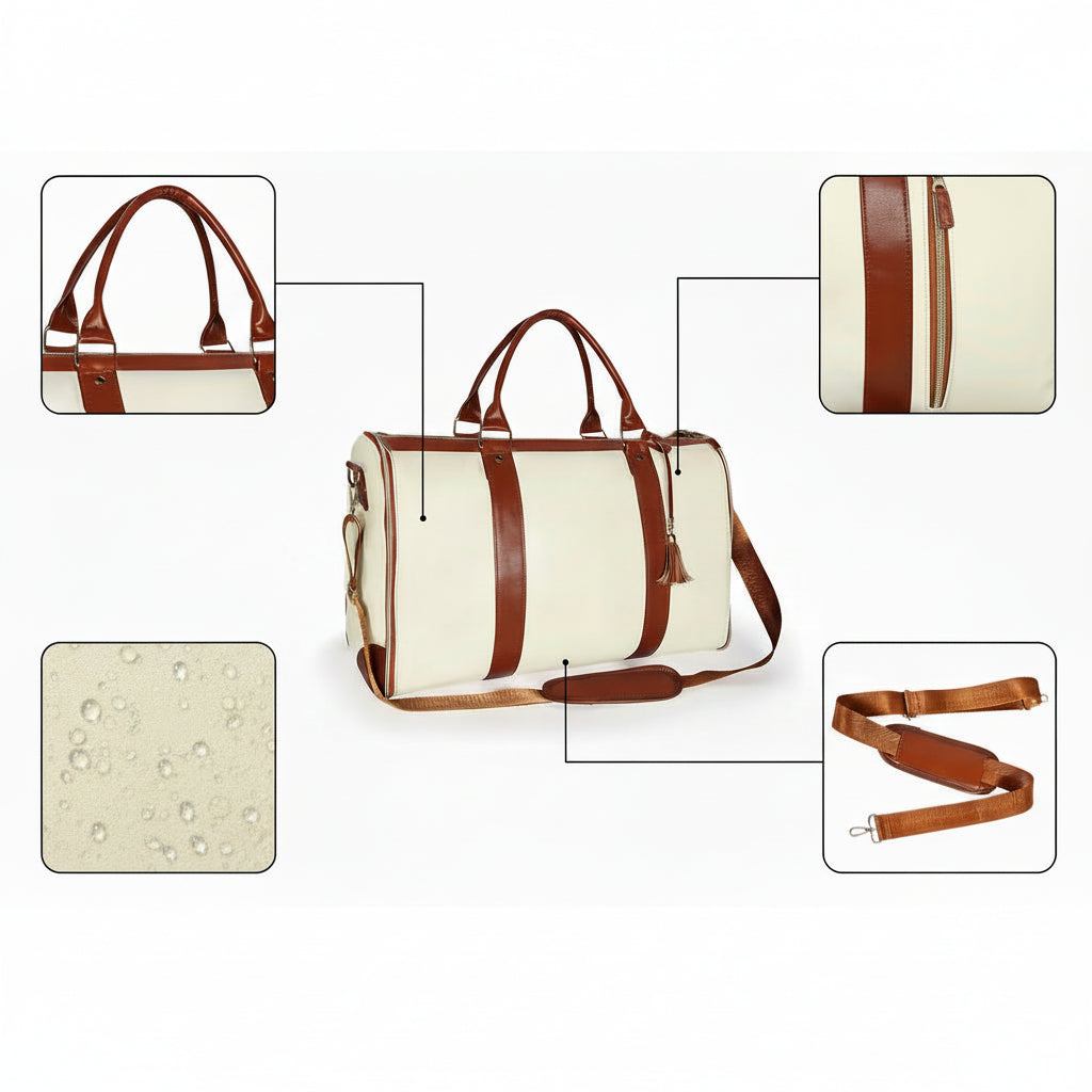 VENDÔME — Sac Week-end Femme Cuir PU Beige Élégant Structuré