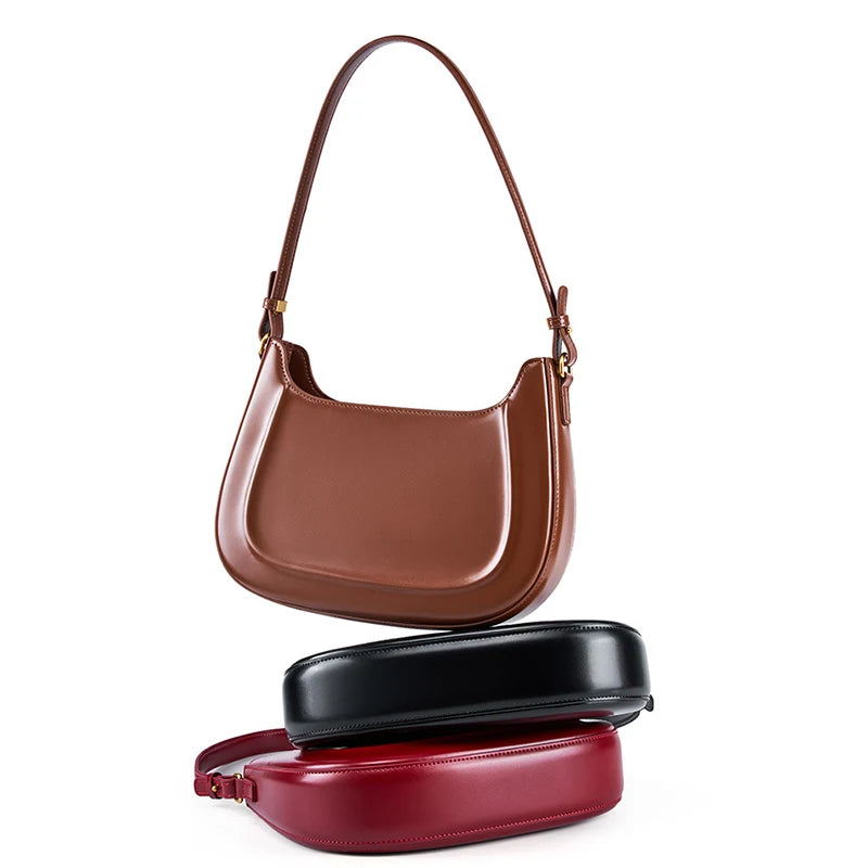 JOSÉPHINE — Sac Porté Épaule Femme · Cuir Véritable Huilé · Forme Selle