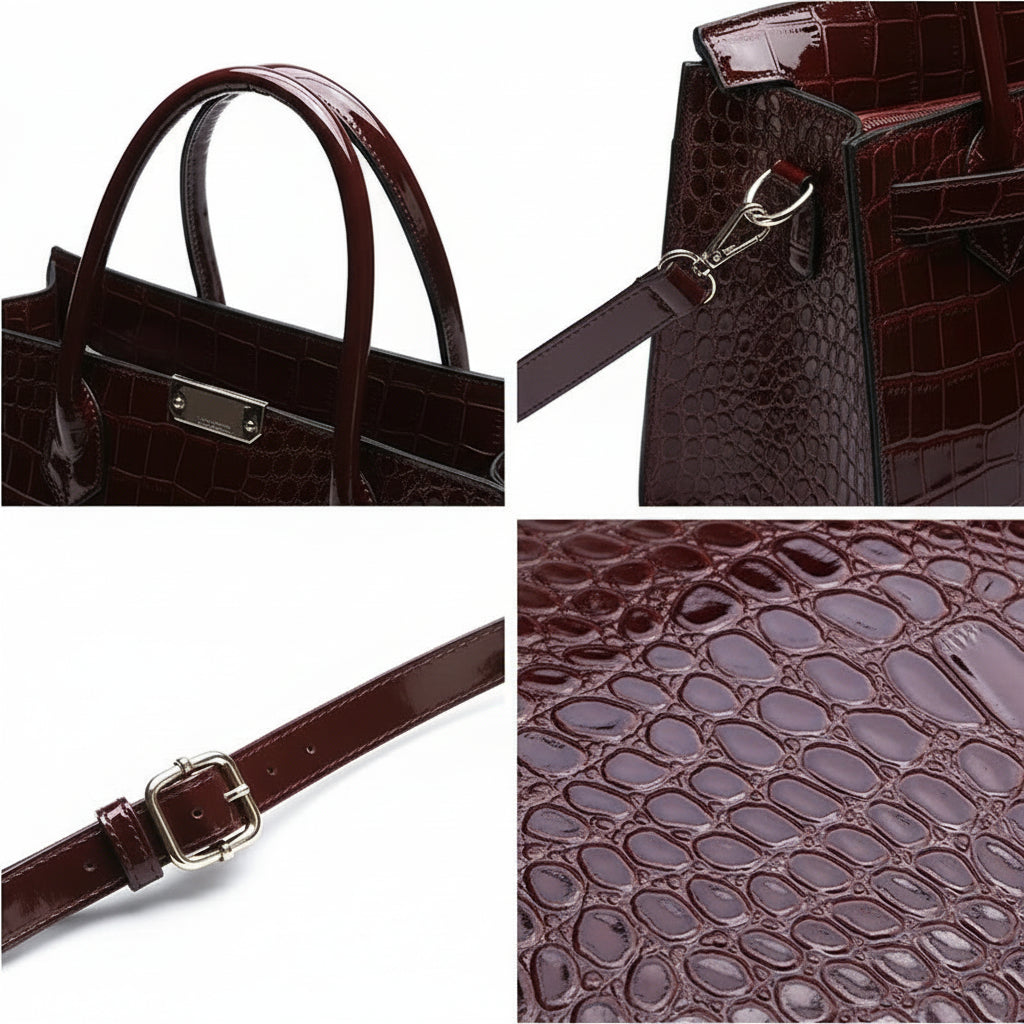 CLEMENCE — Sac à Main Femme Cuir PU Bordeaux Signature