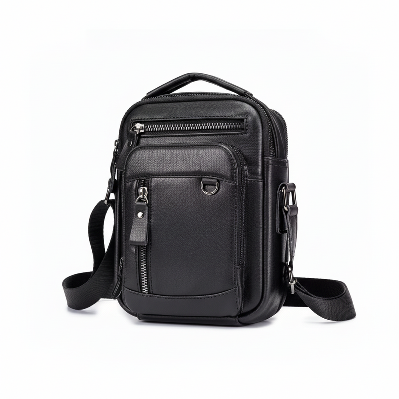 COPENHAGUE — Sacoche Homme Cuir Vegan · Format Compact · Élégance Fonctionnelle