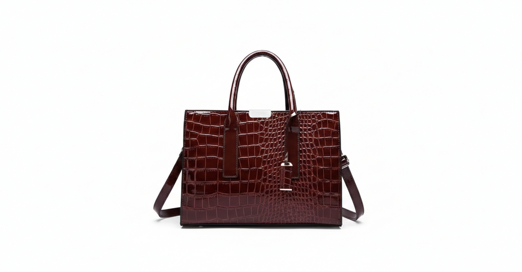ROMY — Sac à Main Femme Effet Crocodile Cuir Verni Rouge