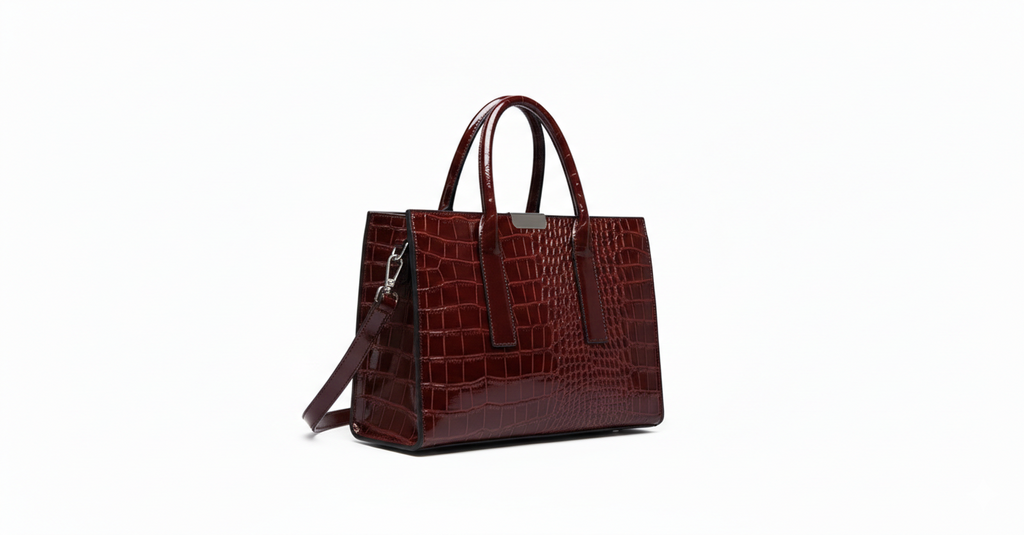 ROMY — Sac à Main Femme Effet Crocodile Cuir Verni Rouge