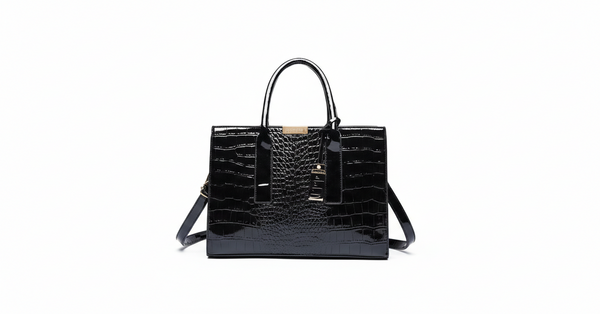 ROMY — Sac à Main Femme Effet Crocodile Cuir Verni Noir