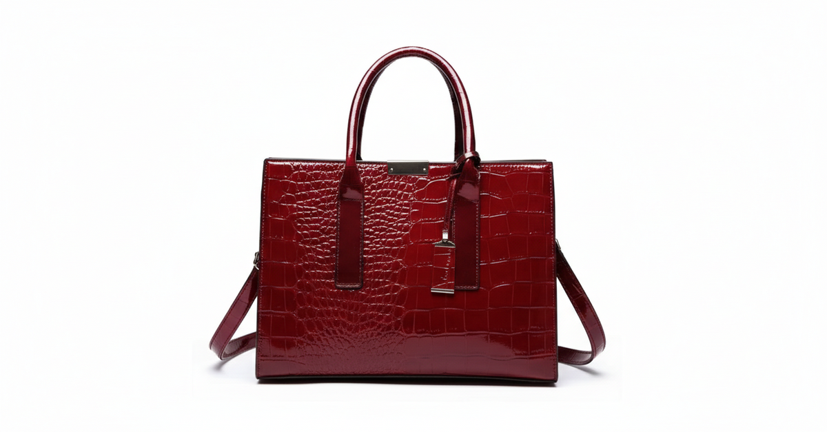 ROMY — Sac à Main Femme Effet Crocodile Cuir Verni Rouge