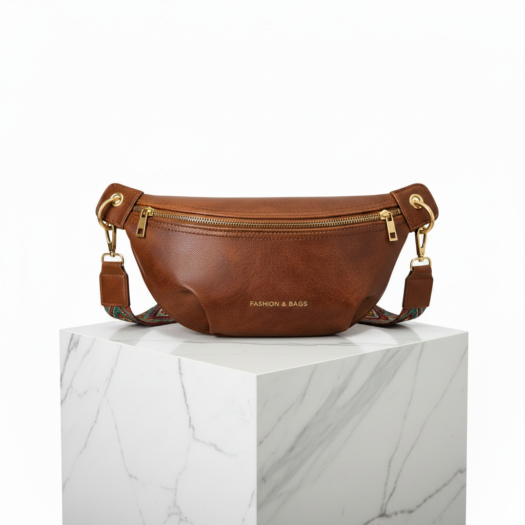 INFINI — Sac Banane Femme Cuir PU Camel Premium