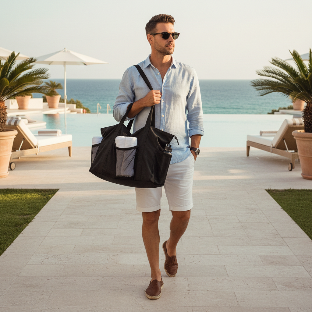 PORTOFINO — Sac de Plage Femme Noir Léger Méditerranéen
