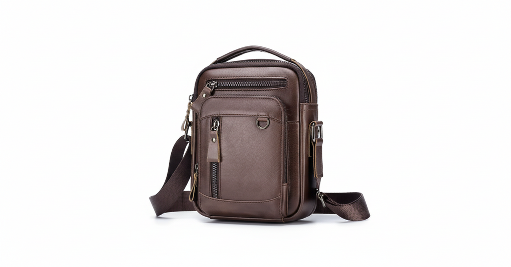 COPENHAGUE — Sacoche Homme Cuir Vegan · Format Compact · Élégance Fonctionnelle